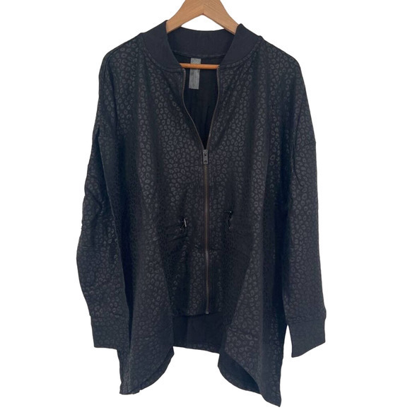 Zuda Womens Light‎ Jacket Black Cheetah Print Stretch Drawstring Waist L New - Picture 1 of 7